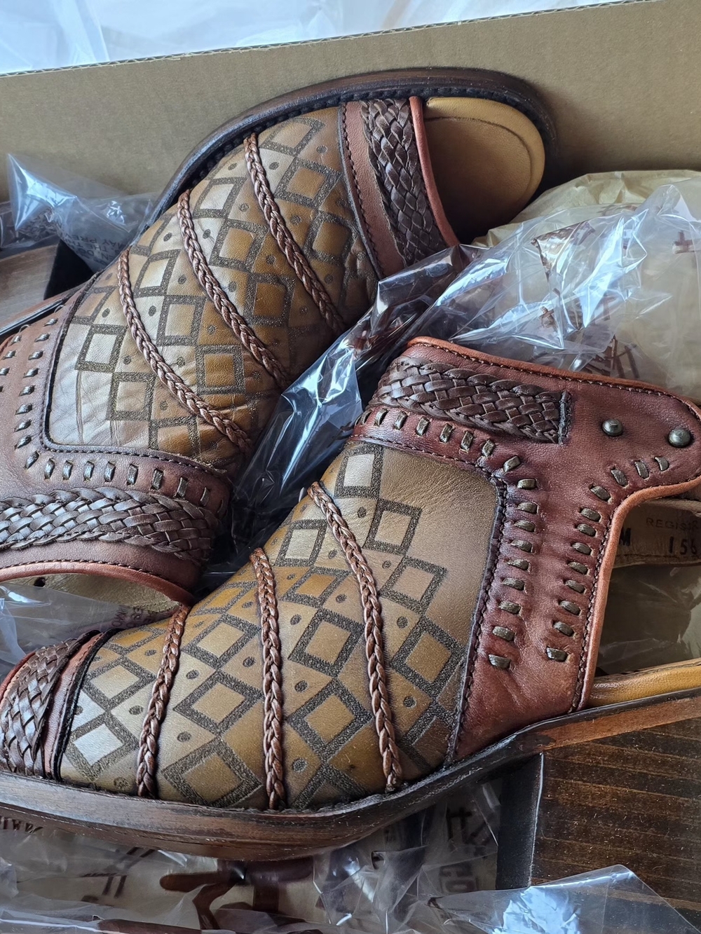 Corral Two-Tone Brown Braided Leather Ankle Booties